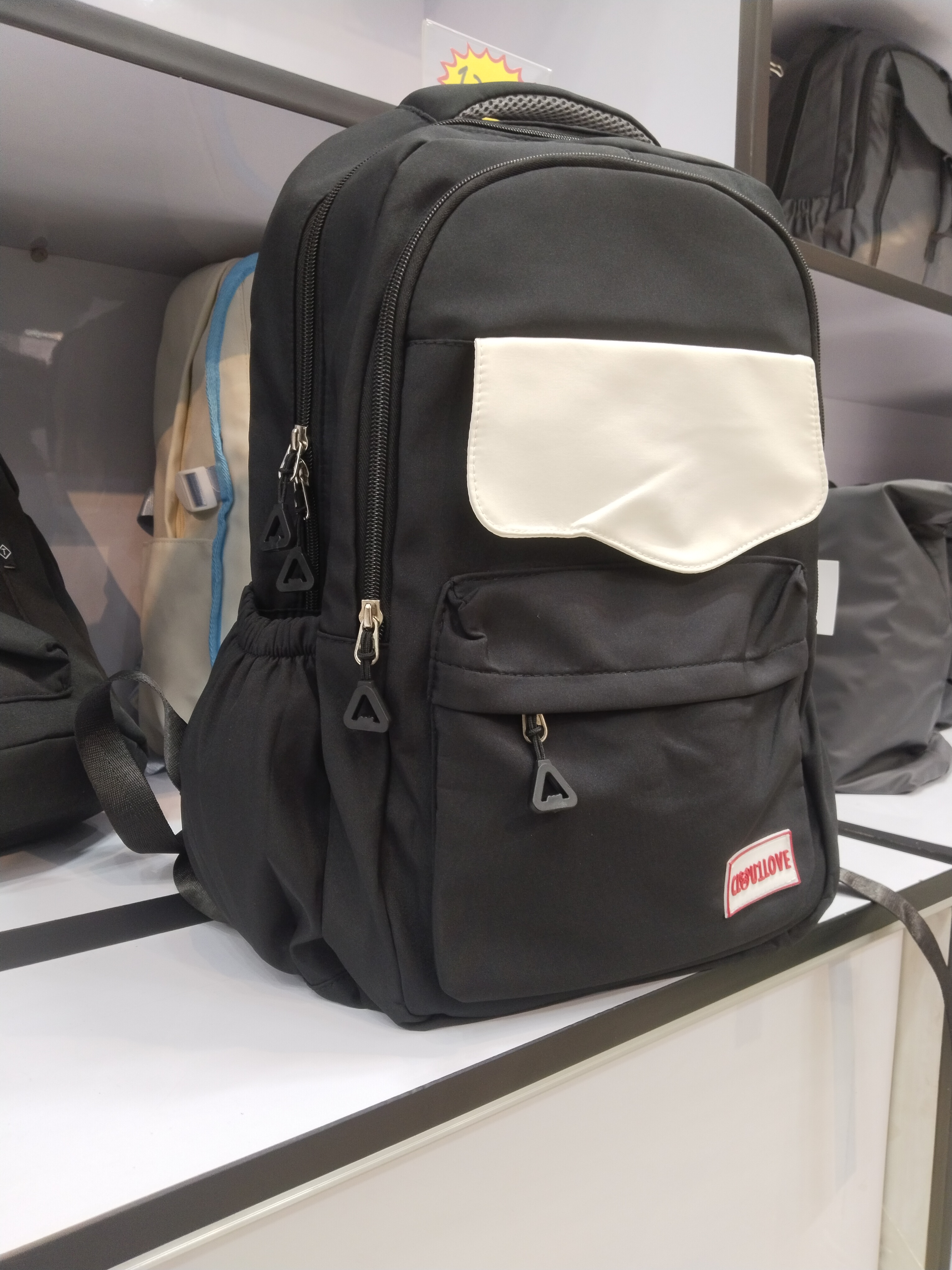 Black School Backpack with Front Flap Pocket