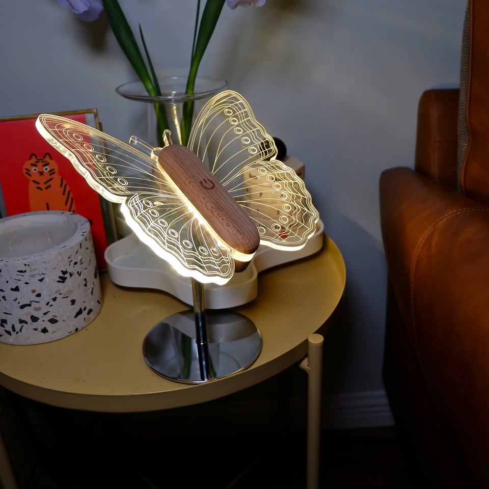 Modern Light Luxury Butterfly Lamp Cordless Touch Sensor Wood and Acrylic Butterfly Lights (CROSS BORDER)_img_0
