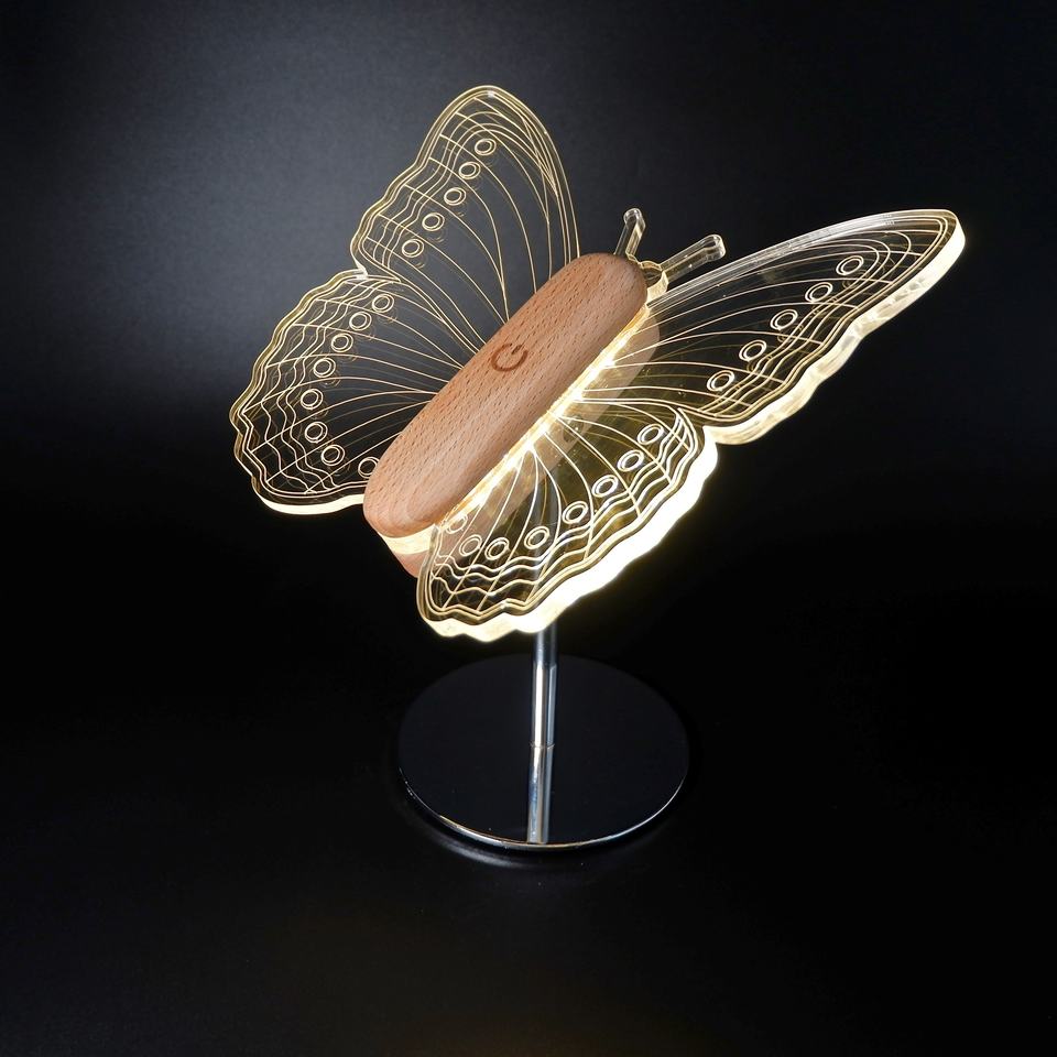 Modern Light Luxury Butterfly Lamp Cordless Touch Sensor Wood and Acrylic Butterfly Lights (CROSS BORDER)_img_2