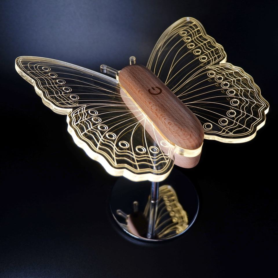 Modern Light Luxury Butterfly Lamp Cordless Touch Sensor Wood and Acrylic Butterfly Lights (CROSS BORDER)_img_3