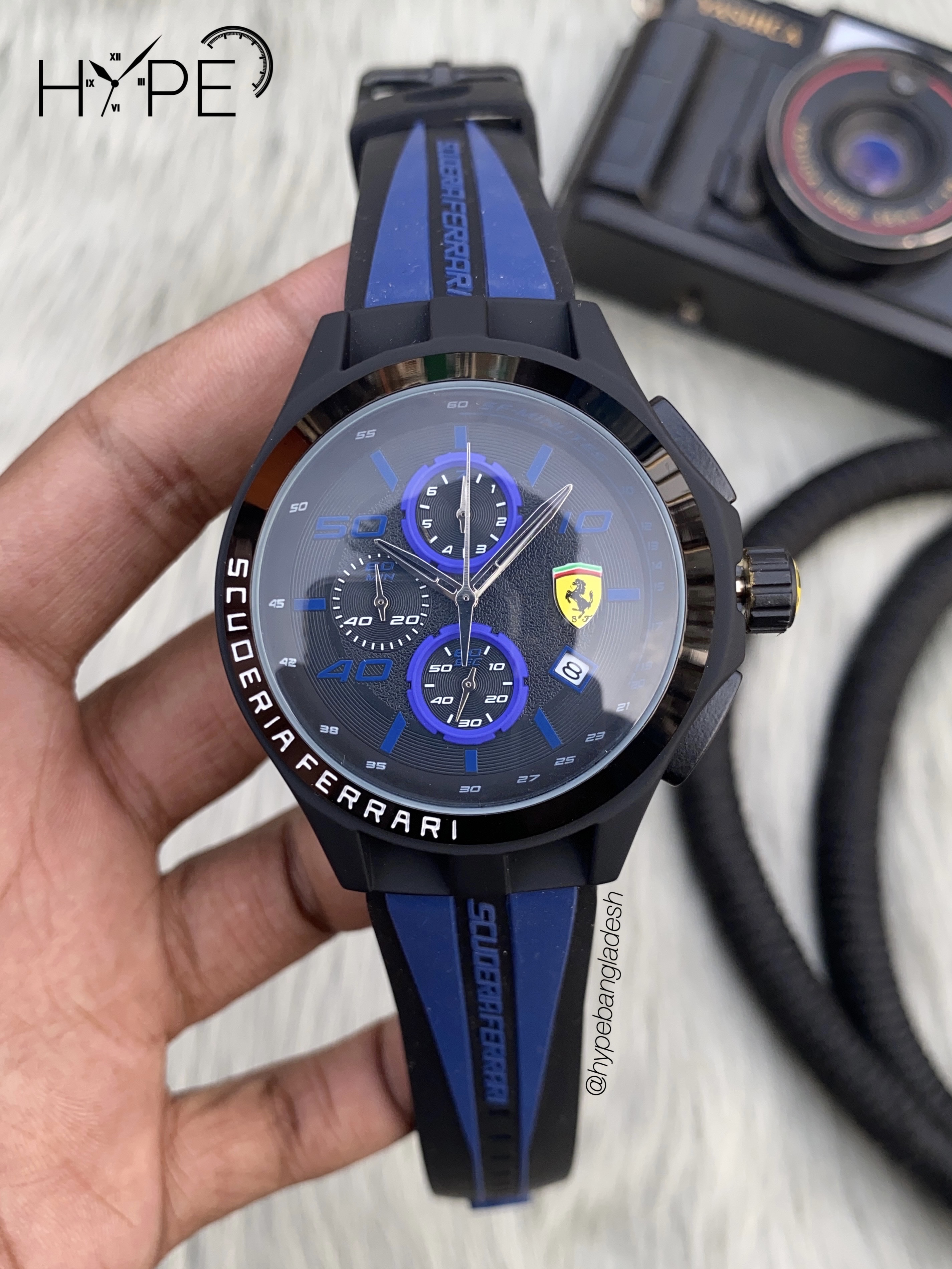 Ferrari chronograph rubber belt (Blue)