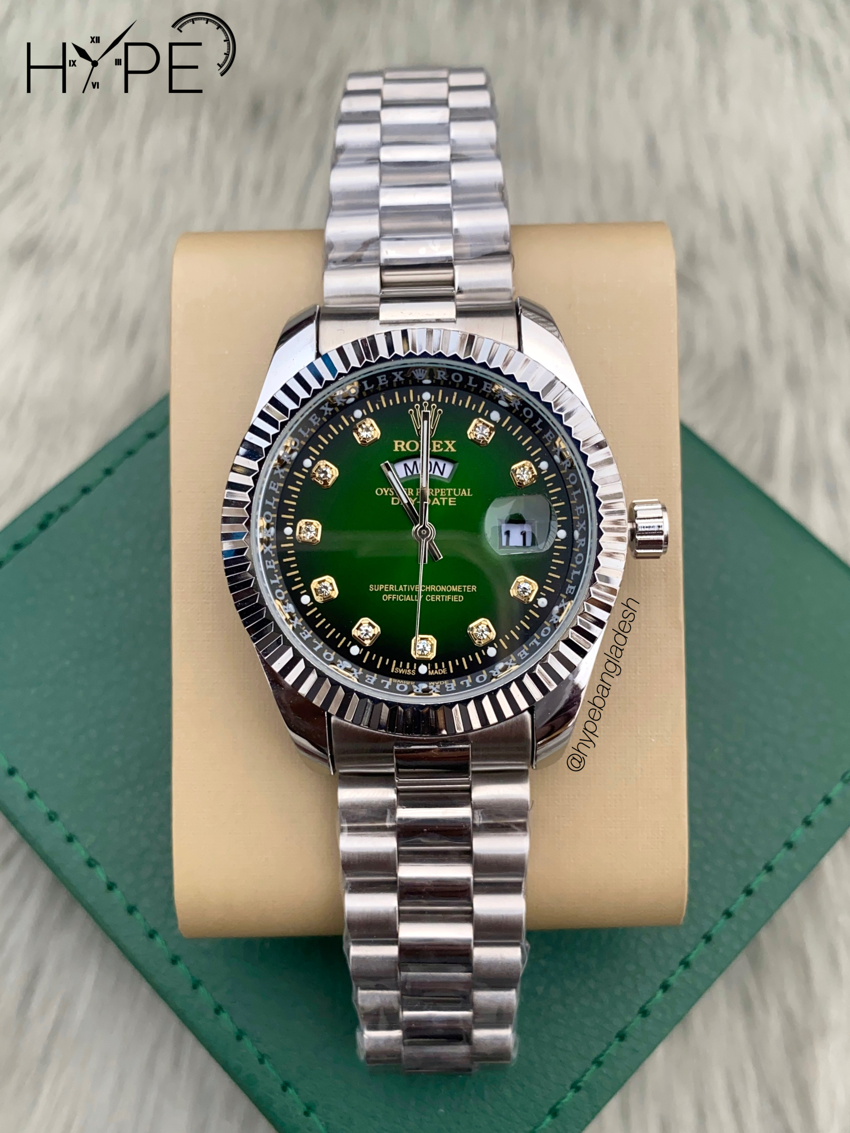 R0LEX DayDate silver (Green dial)