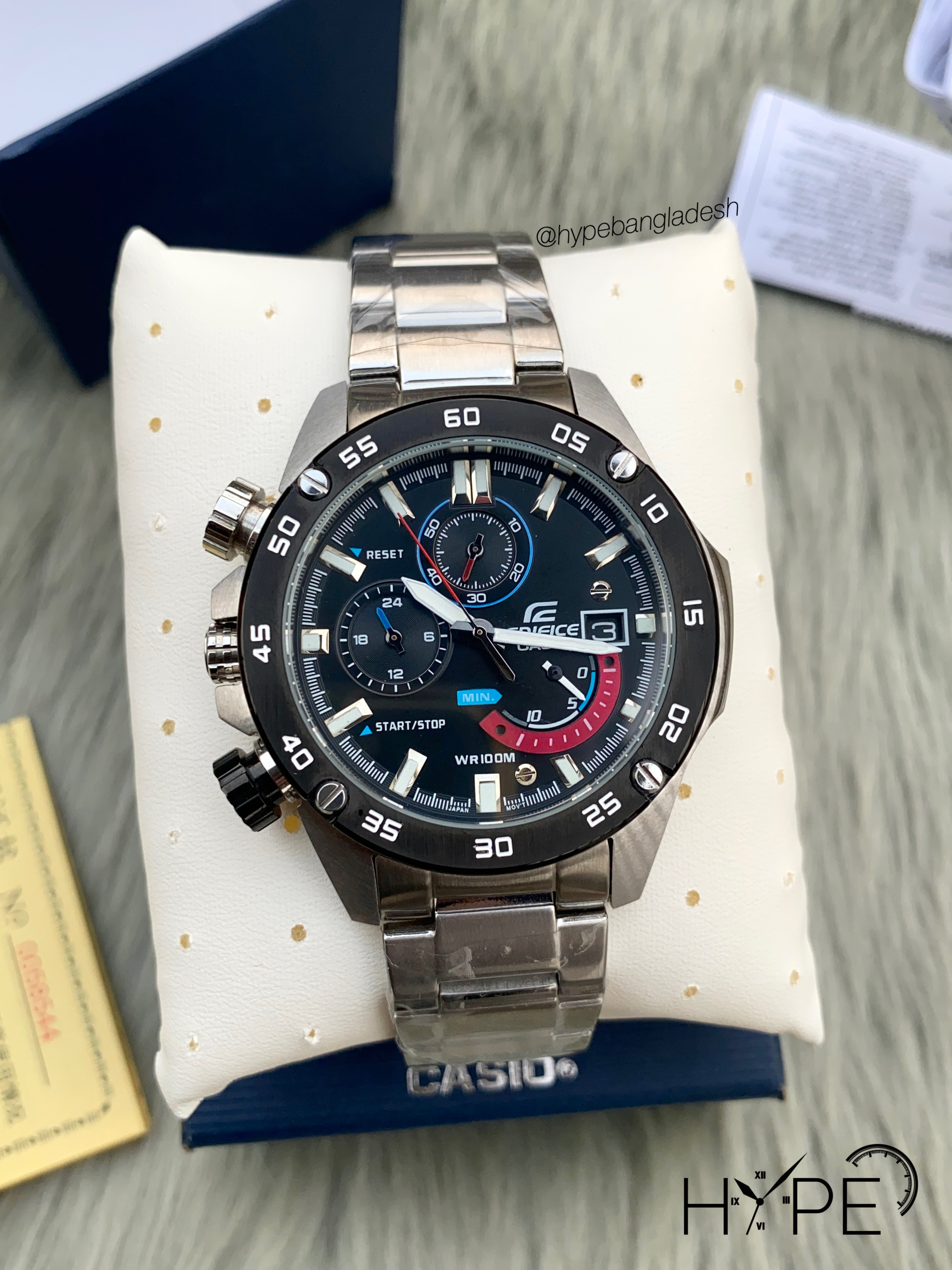 Edifice 1:1 chronograph stainless steel chain (black dial)