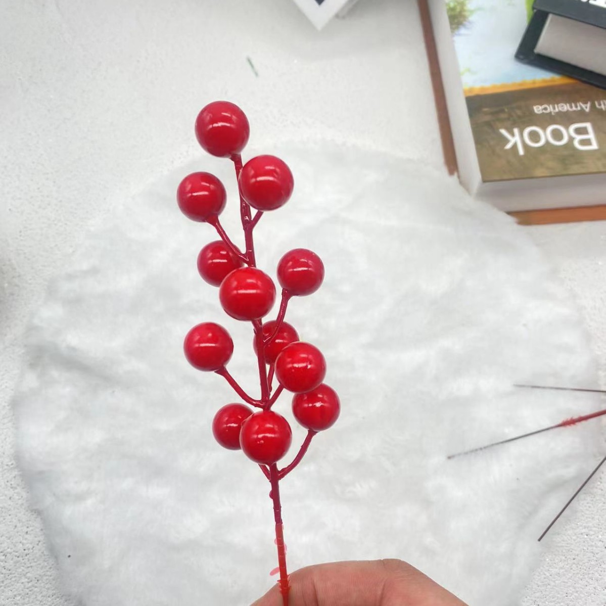Faux red berry spray or pick