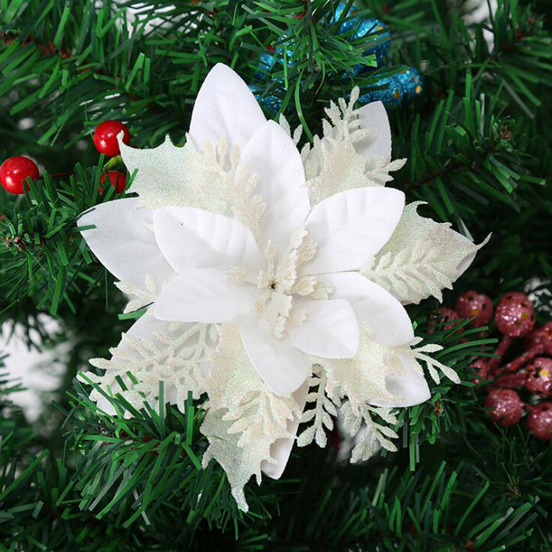 white glitter artificial poinsettia flower decoration