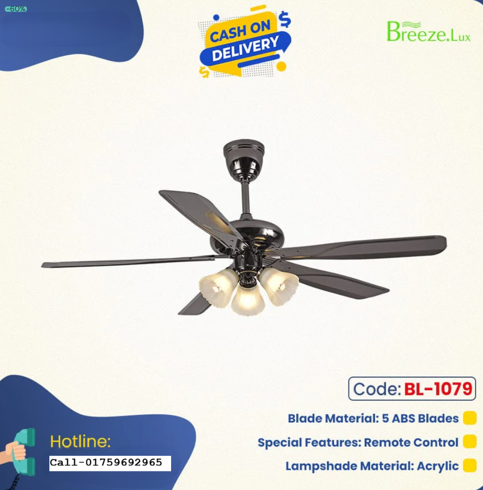 Breezelux 52" Artistically Crafted Traditional Design Under Light Remote Ceiling Fan (Chrome) BL-1079