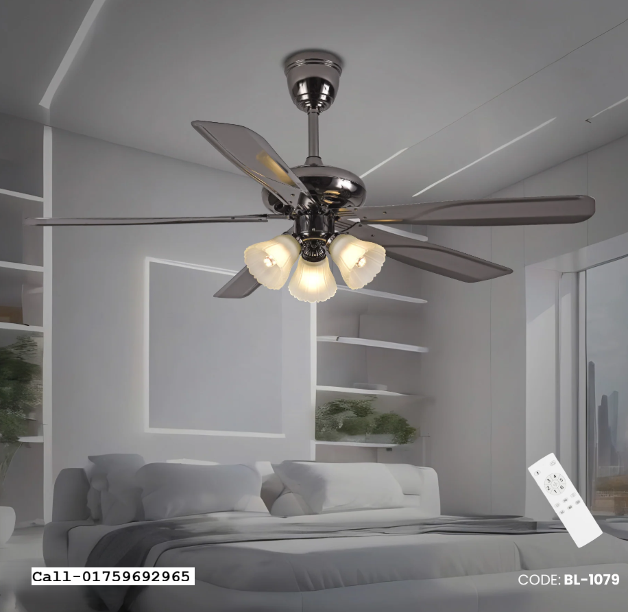 Breezelux 52" Artistically Crafted Traditional Design Under Light Remote Ceiling Fan (Chrome) BL-1079_img_3