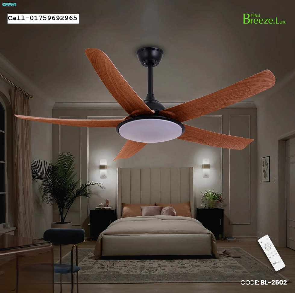 Breezelux 52" Modern Decorative Silent ABS Blade Underlight with Remote Ceiling Fan (Teak Wood) BL-2502