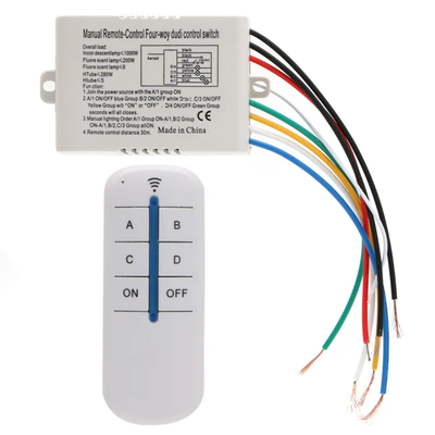 220V 4-Way ON/Off Lamp Light RF Remote Control Switch Receiver_img_2