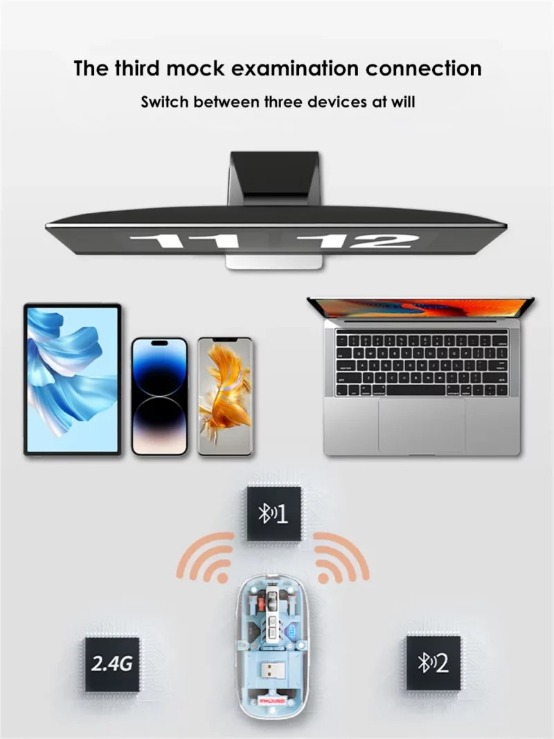 GearUP WM30 Transparent Crystal 2.4G + Bluetooth Magnetic Wireless Mouse- Blue Color_img_1
