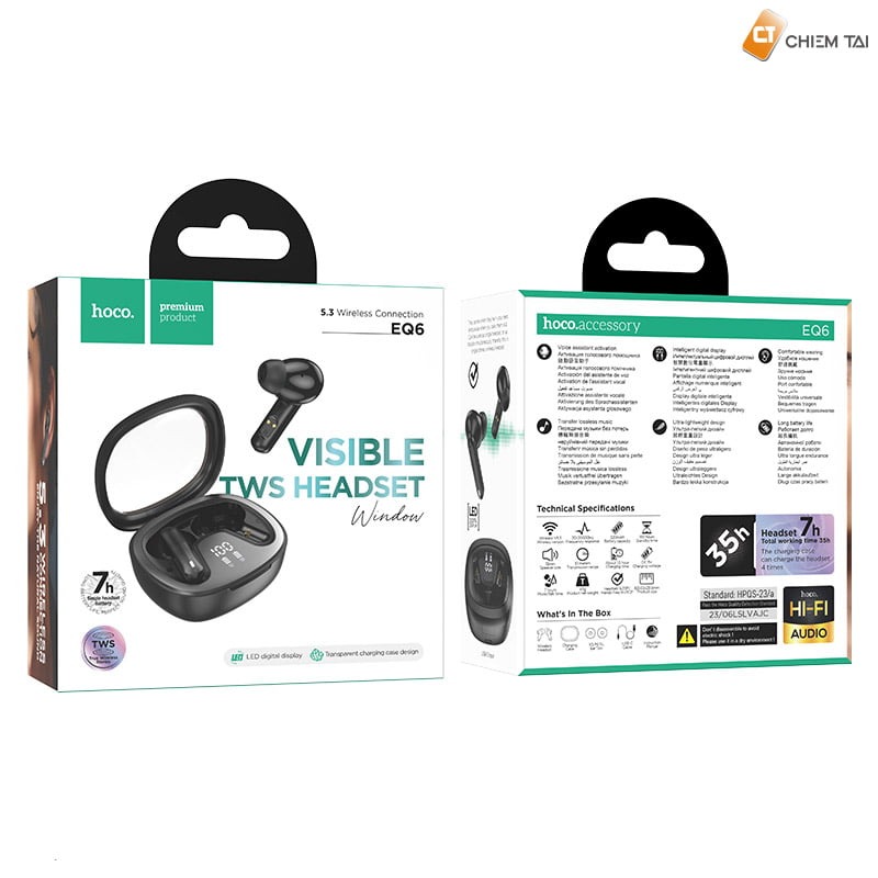 Hoco EQ6 TWS Wireless Earphones – Black Color_img_1