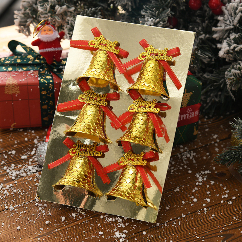 6pcs gold Christmas bell ornaments