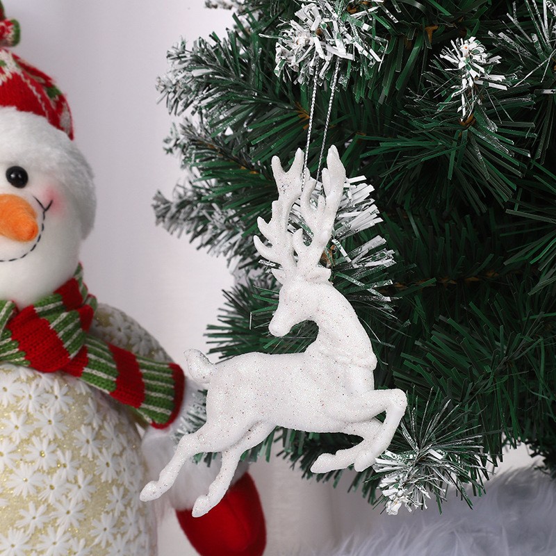 white glitter "leaping" reindeer Christmas ornamens