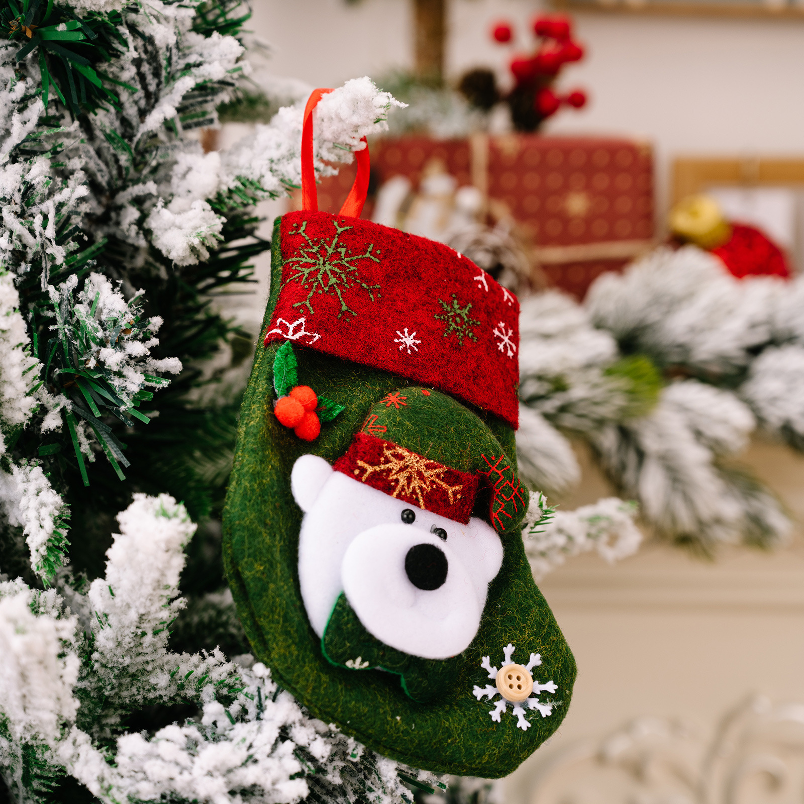 miniature felt Santa Claus Christmas stocking ornament