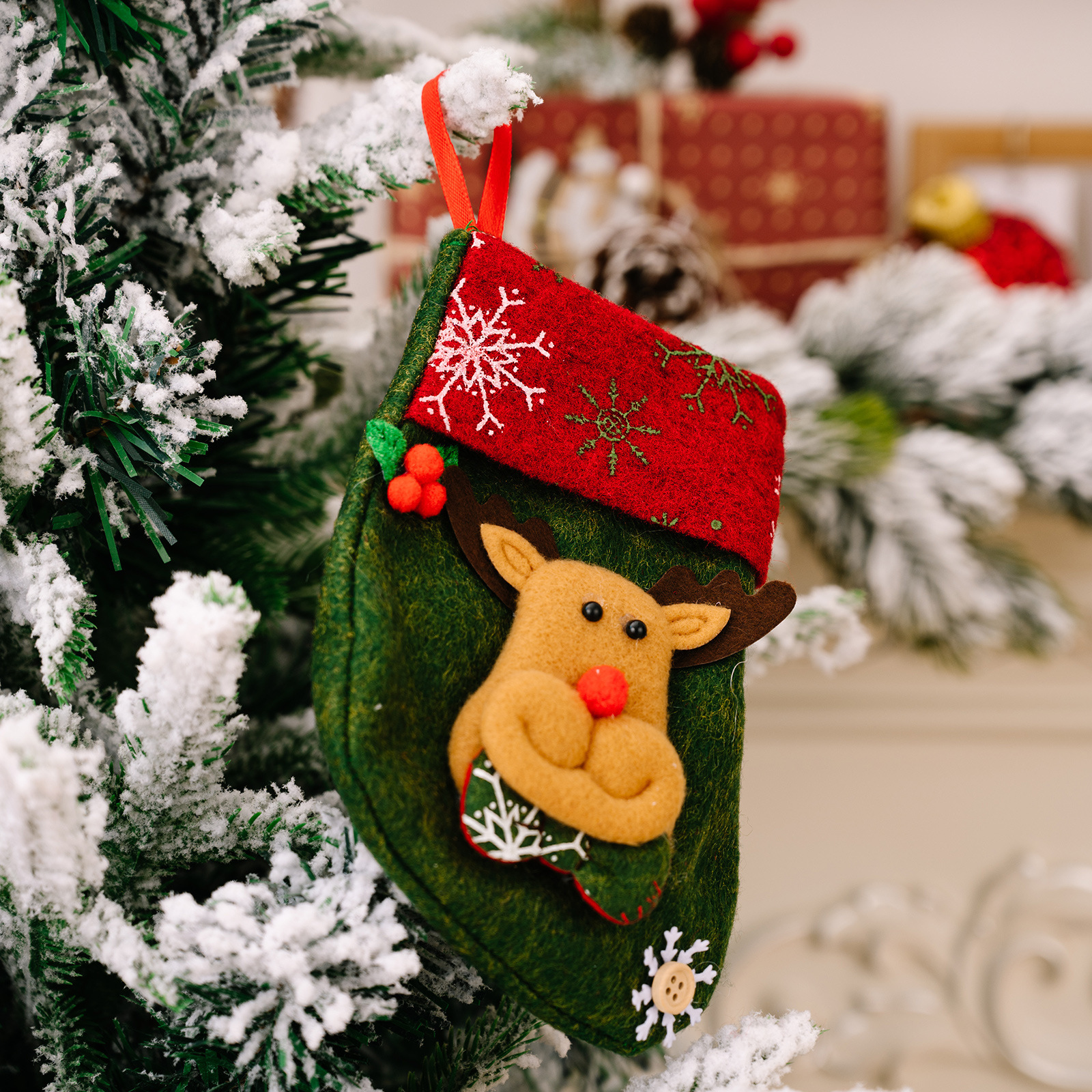 Miniature felt Santa Claus Christmas stocking ornament