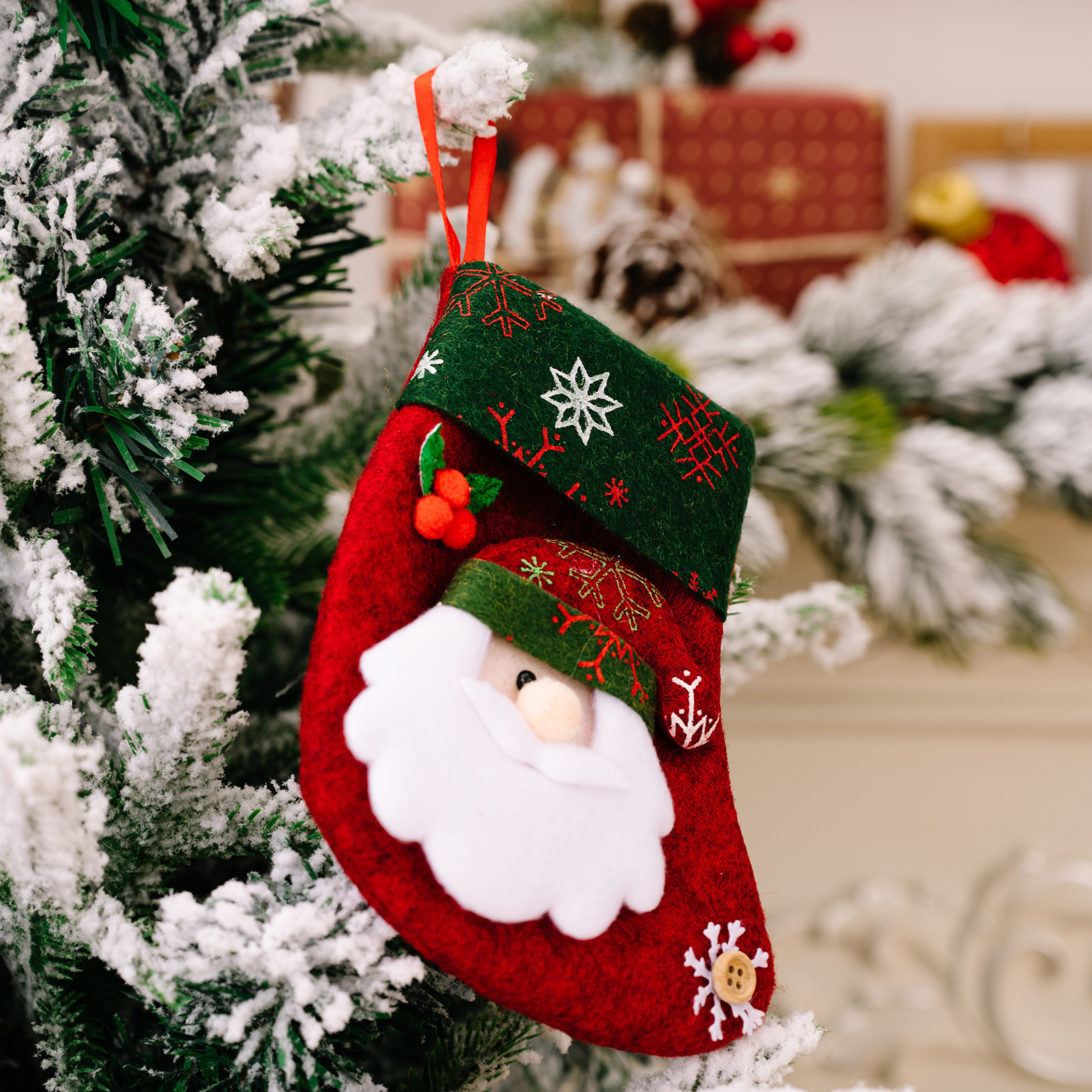 Miniature felt Santa Claus Christmas stocking ornament