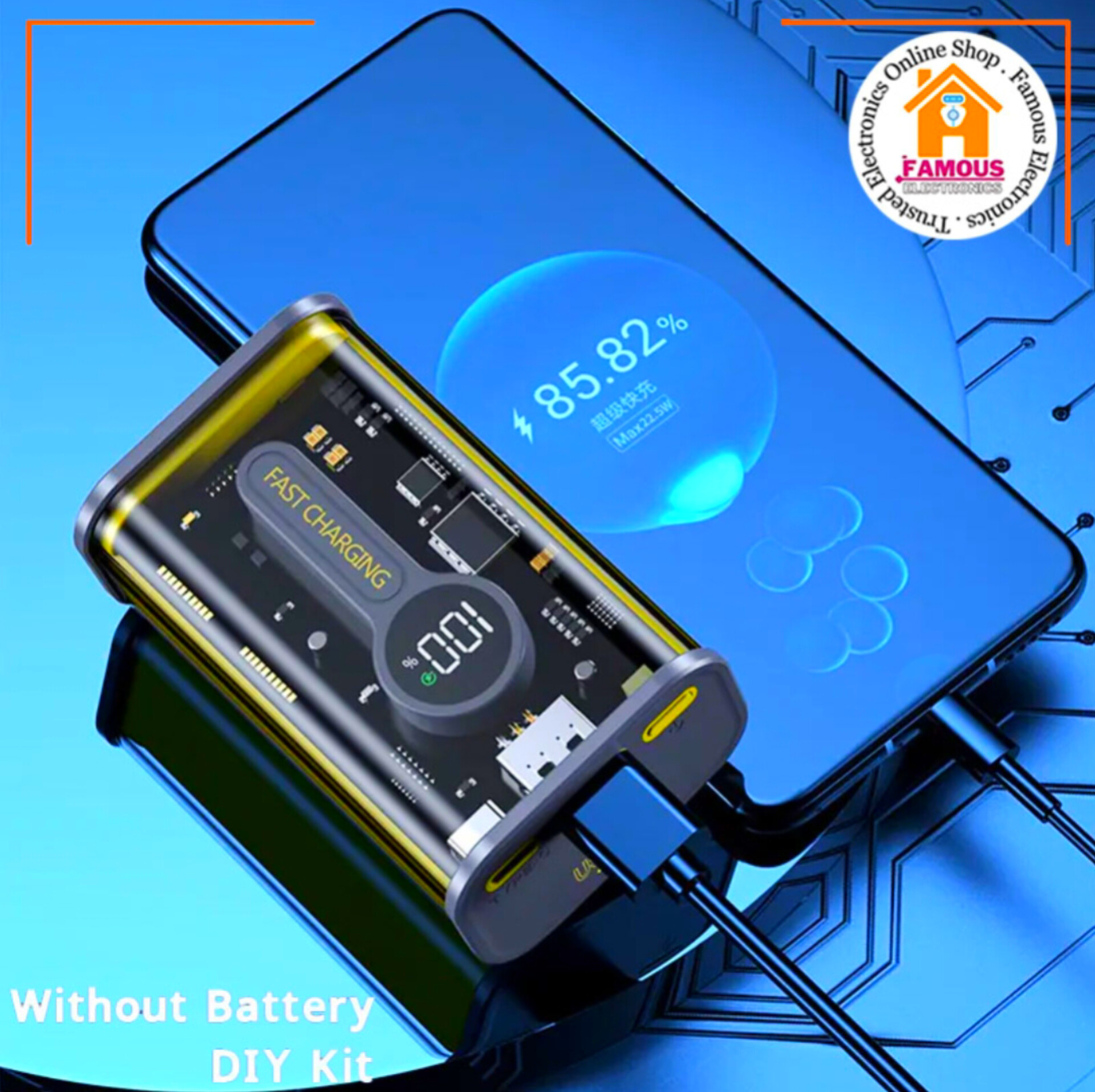 PD22.5W Nothing Power Bank Case Transparent Power Bank Fast Charging External Battery for Mobile and others Battery Charger (Without Battery) Used 2 cell 18650 model Li-ion battery_img_6