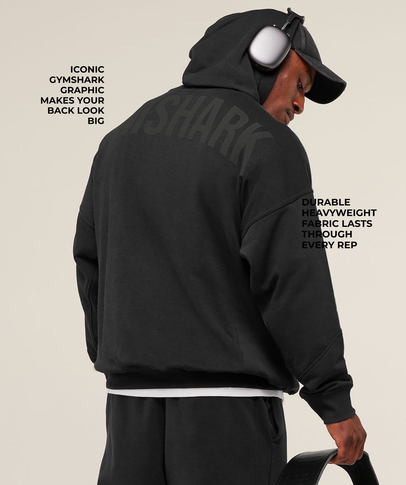 Gym*shark Oversized Hoodie Black Print