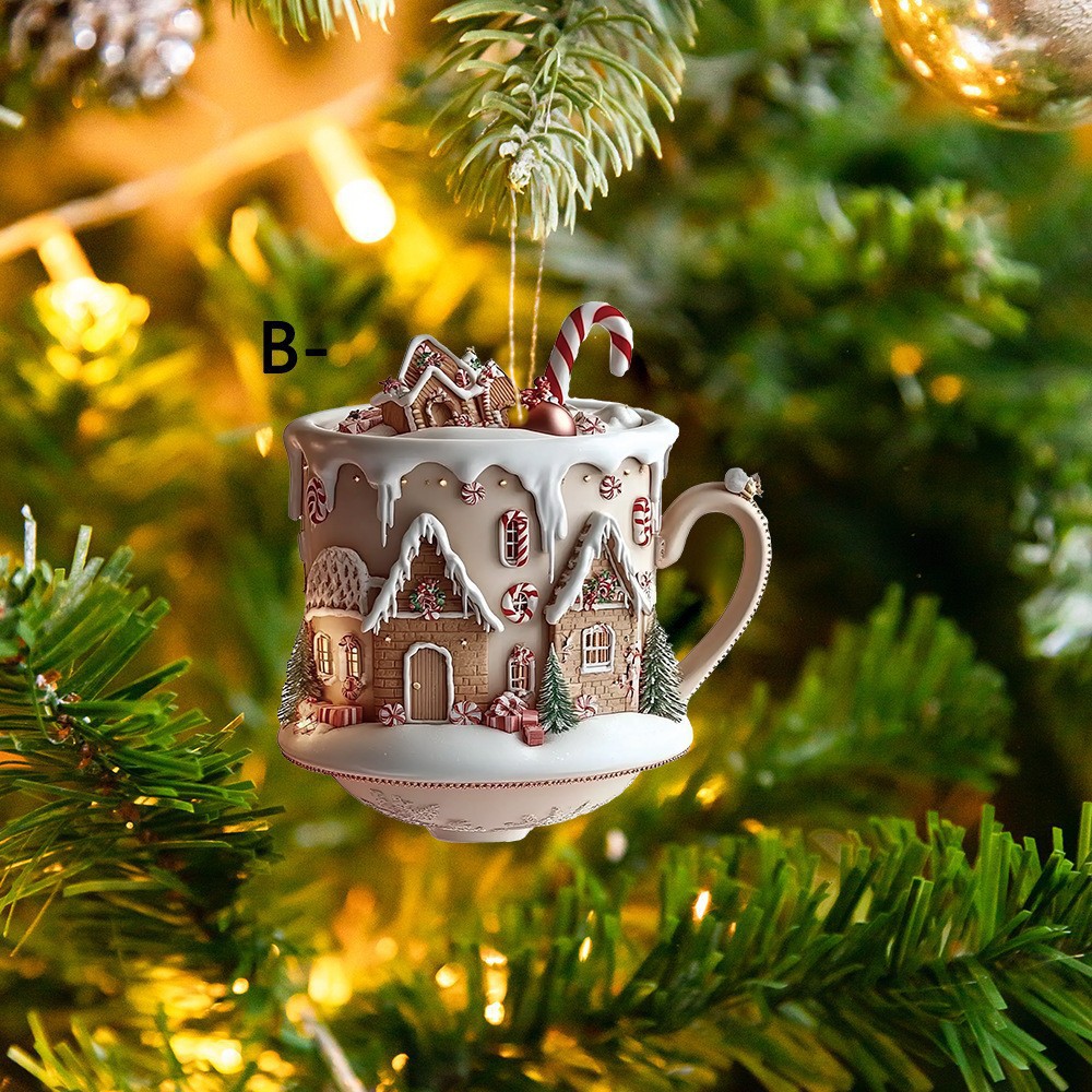 2D acrylic Christmas hot cocoa cup ornament