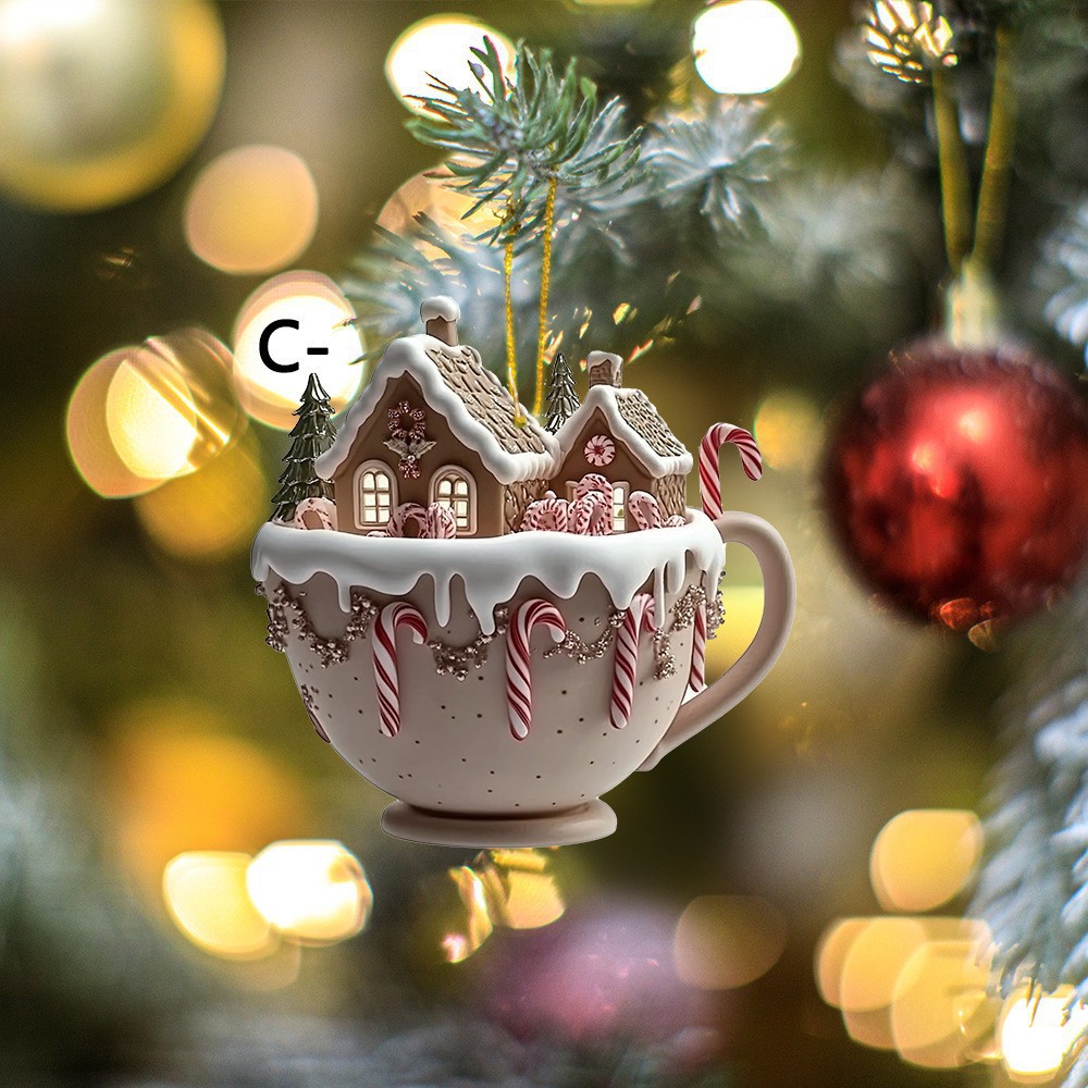 2D acrylic Christmas hot cocoa cup ornament
