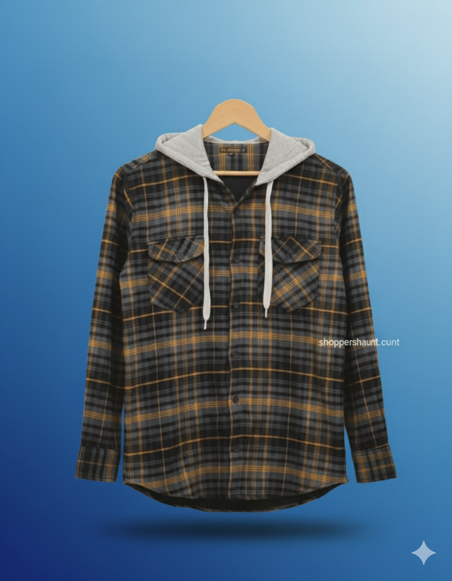 Flanel Check Hooded shirt for winter. (Unisex)  250 GSM_img_1