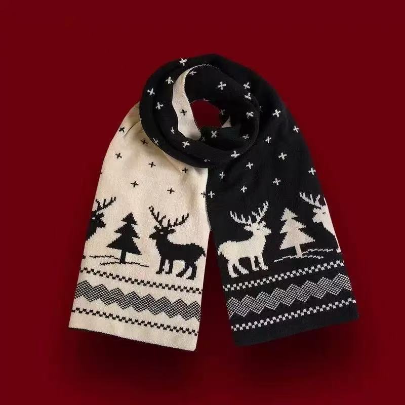 Reversible, double-sided Christmas-themed knitted scarf