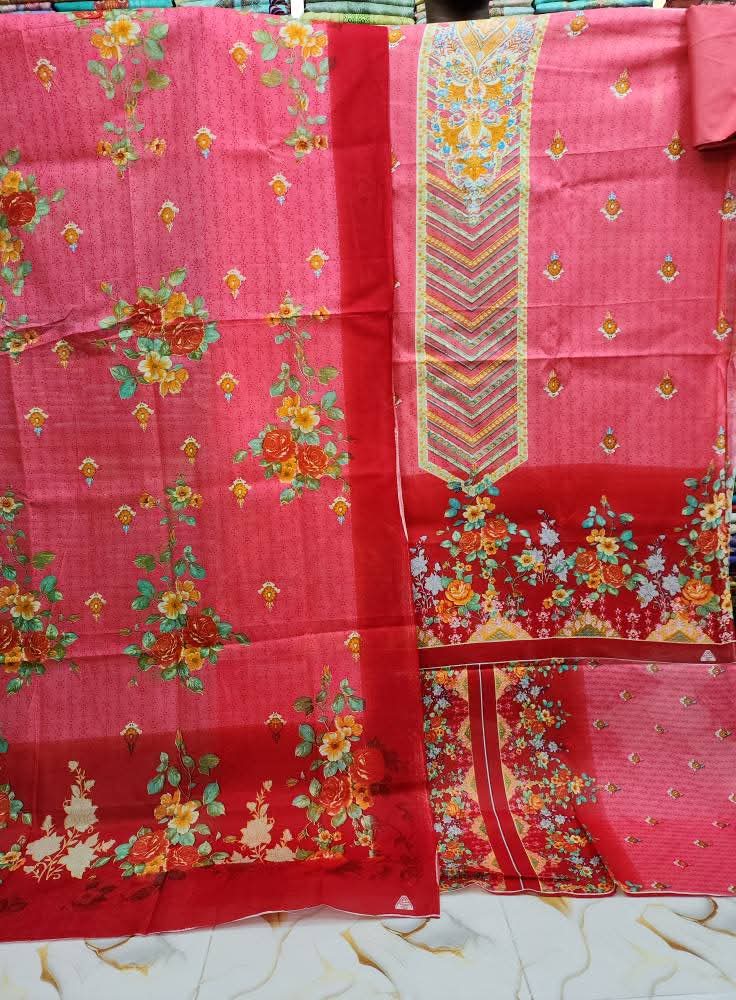 জমজম সুইস লোন থ্রি পিস (Unstitched)