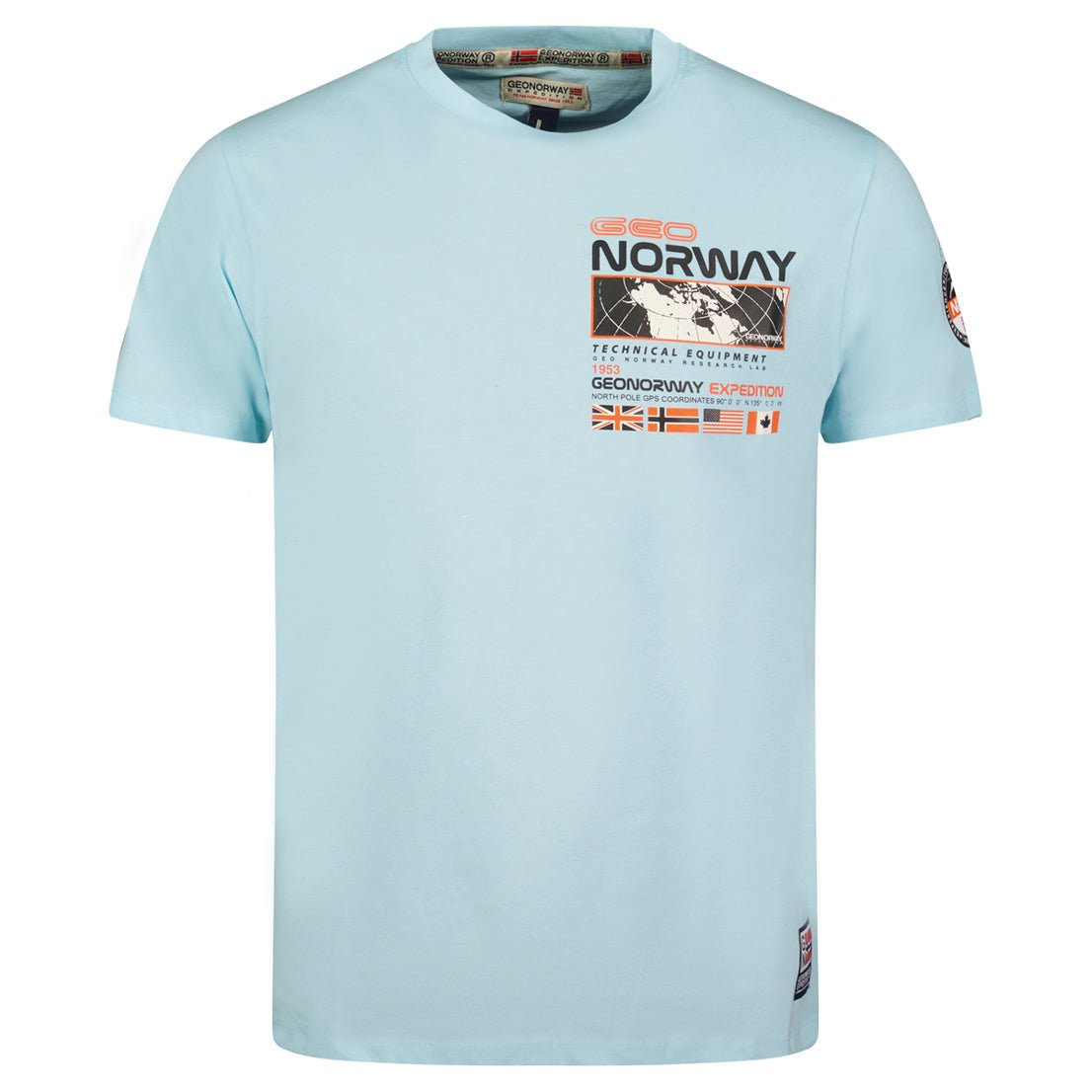 T-Shirt Men Short Sleeve with Sky Blue Flag