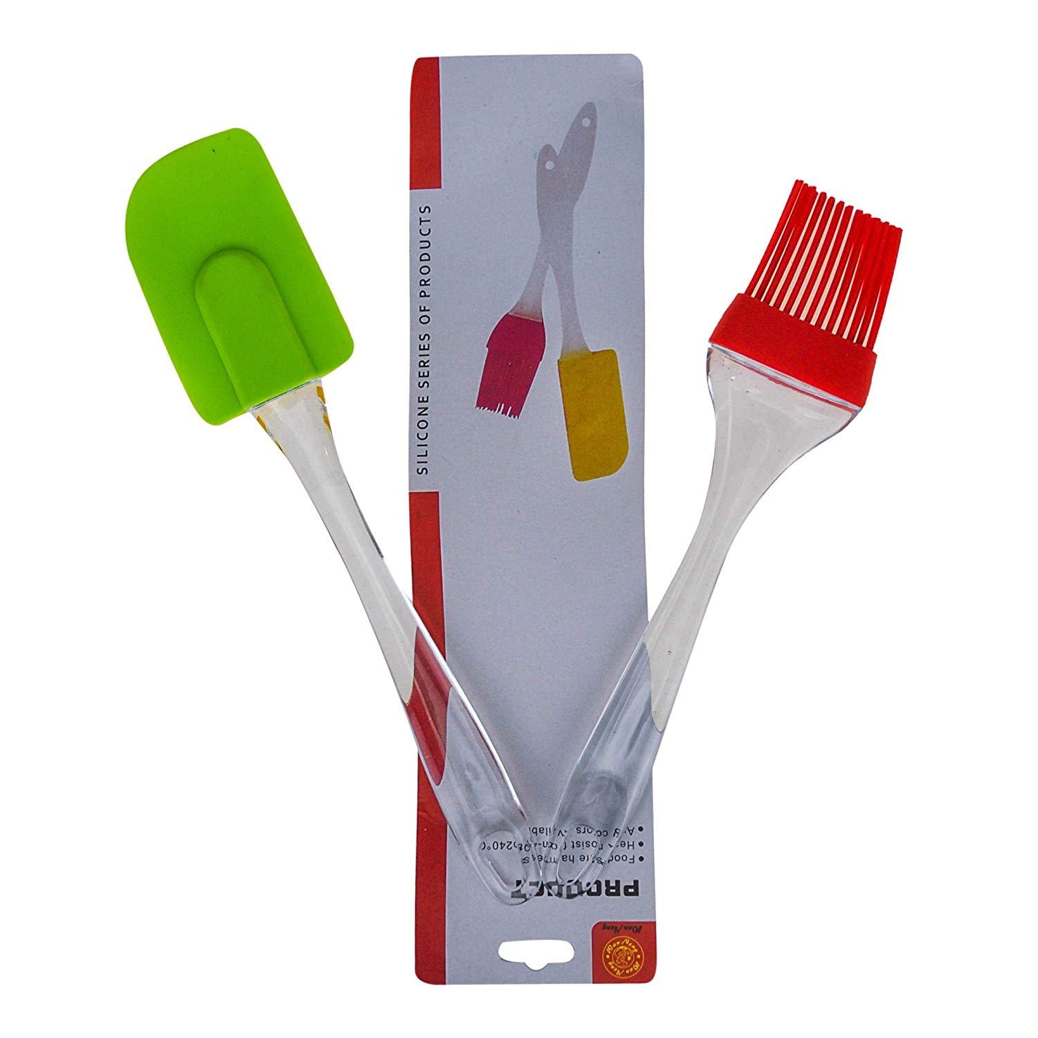 Silicone Spatula and Pastry Brush Set Special for Cake Mixer, Cooking, Baking, Glazing - Set of 1 (Multicolor)_img_1