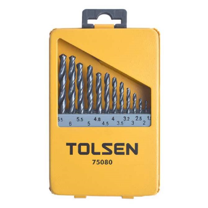 TOLSEN 75080 13Pcs HSS Twist Drill Bits Set | 1.5-6.5mm | DIN338 | Roll Forged | 118° Angle | Hard Case | Model: 75080_img_1