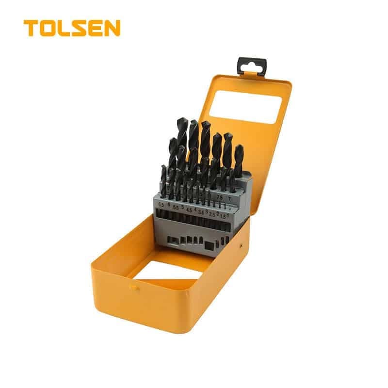 TOLSEN 75082 25pcs HSS Twist Drill Bits Set | 1.5-13mm | DIN338 | Roll Forged | 118° Angle | Iron Case | Model: 75082