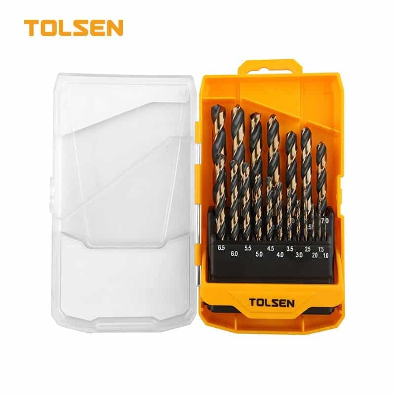 TOLSEN 75086 19pcs Industrial Black & Gold HSS Drill Bit Set | 1.0-10.0mm | 130° Split Point | DIN338 | Plastic Case | Model: 75086