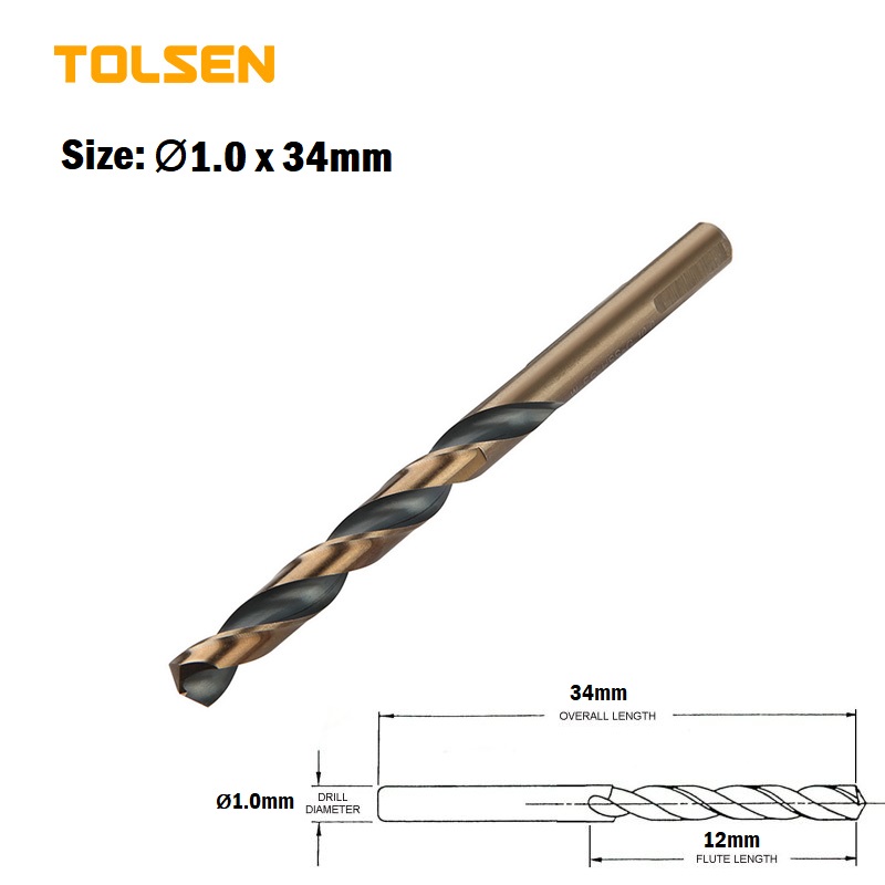 TOLSEN 10pcs Black & Gold HSS Drill Bits ( 1 | 1.5 | 2 | 2.5 | 3 | 3.2 | 3.5 | 4 | 4.2 | 4.5 | 4.8 | 5 | 5.5 | 6 mm ) For Metal and Stainless Industrial Grade