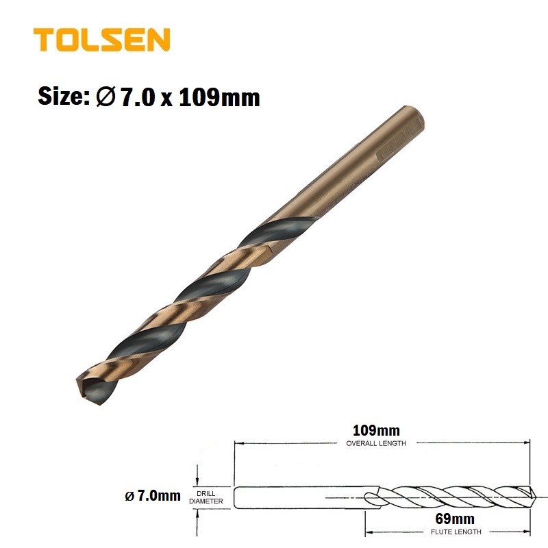 TOLSEN 1pcs Black & Gold HSS Drill Bits ( 6.5 | 7 | 7.5 | 8 | 8.5 | 9 | 9.5 | 10 | 10.5 | 11 | 11.5 | 12 | 12.5 | 13 mm ) For Metal and Stainless Industrial Grade_img_2