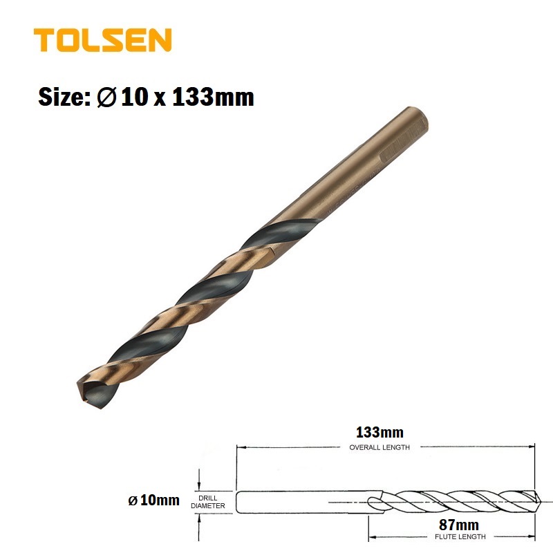 TOLSEN 1pcs Black & Gold HSS Drill Bits ( 6.5 | 7 | 7.5 | 8 | 8.5 | 9 | 9.5 | 10 | 10.5 | 11 | 11.5 | 12 | 12.5 | 13 mm ) For Metal and Stainless Industrial Grade_img_8