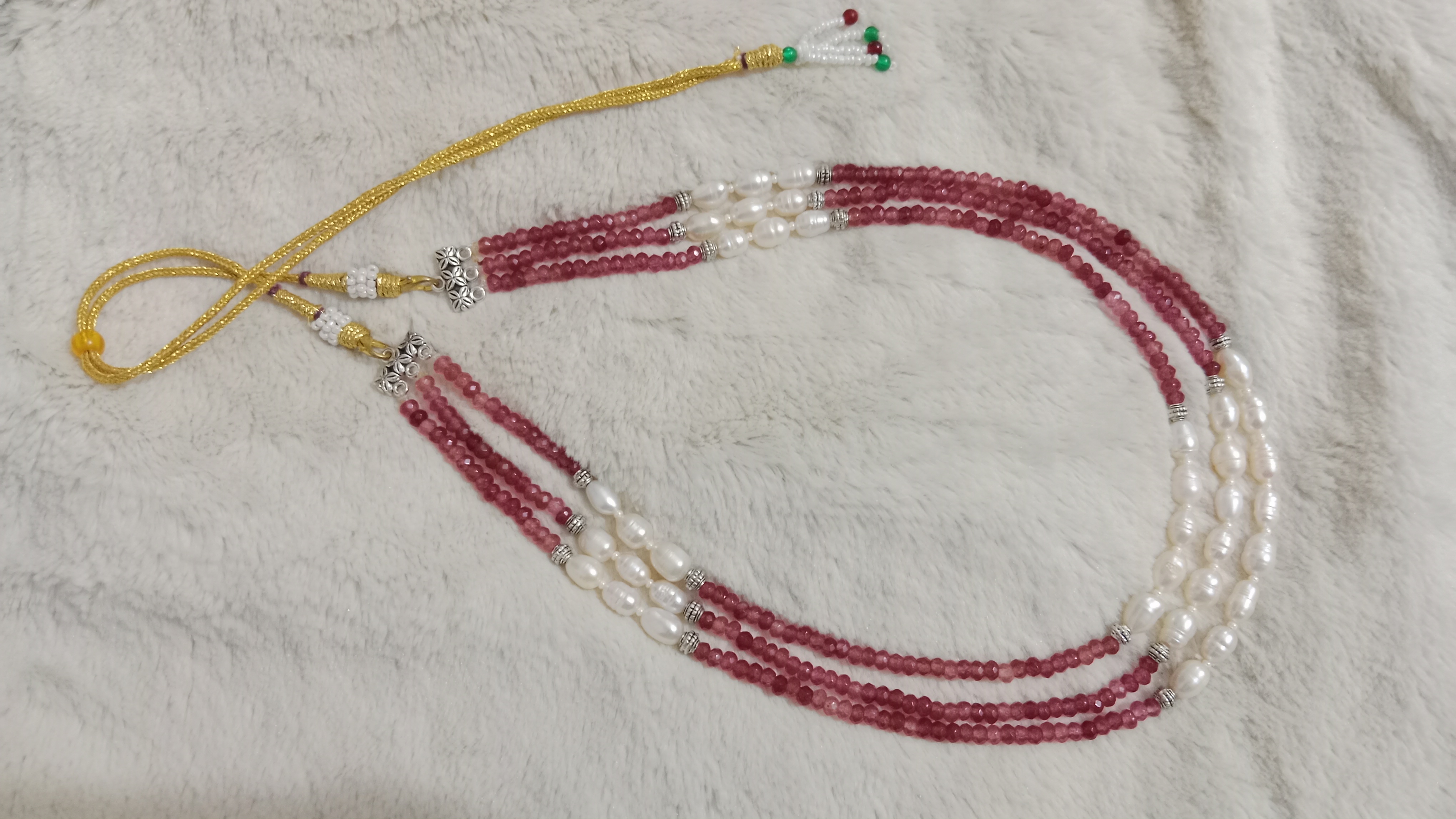 Pearl & Stone combination 3 Layer necklace_img_0