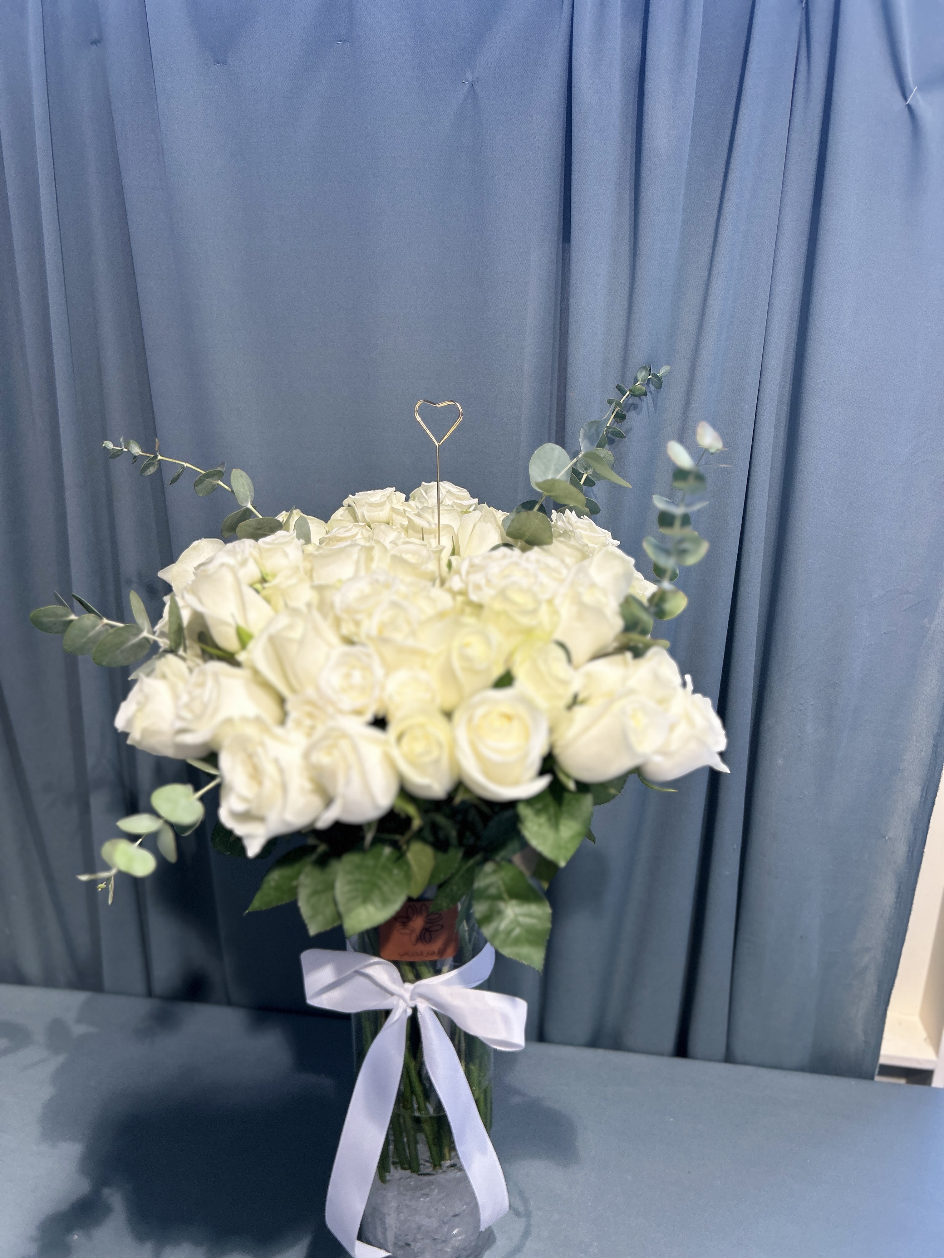 White rose and baby roses large  vase