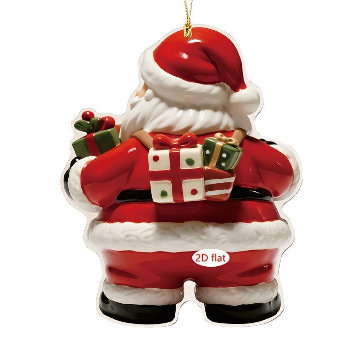 2D acrylic flat Santa Claus on a bicycle ornament
