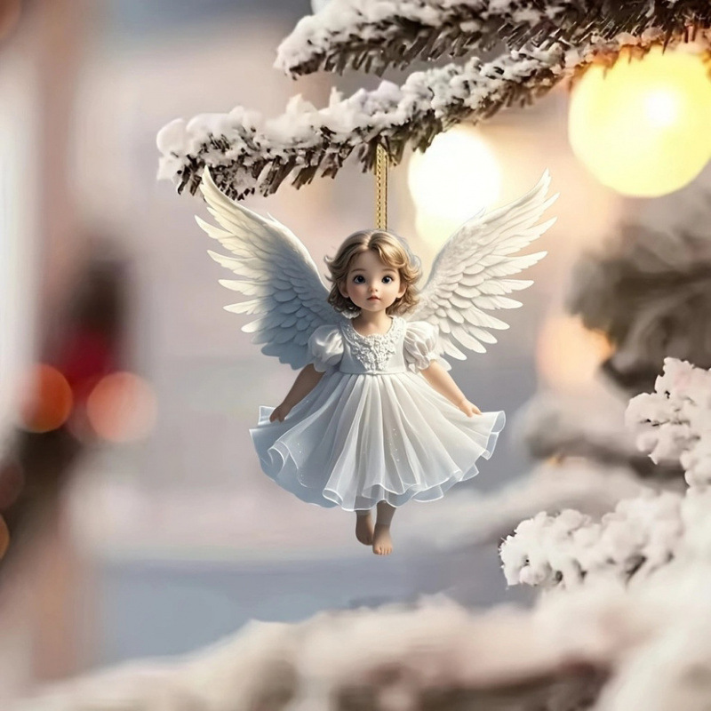2D acrylic flat white angel ornament