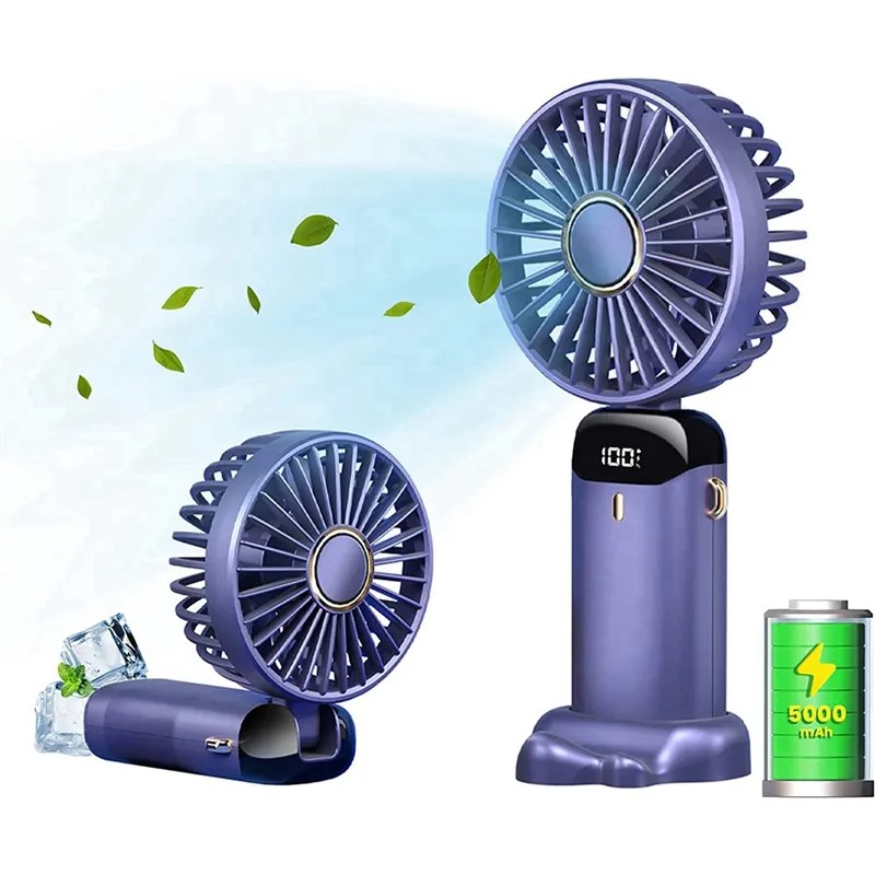 Handheld Fan Personal Fan 5000MAh Rechargeable,5 Speeds with LED Display,90° Adjustable_img_4