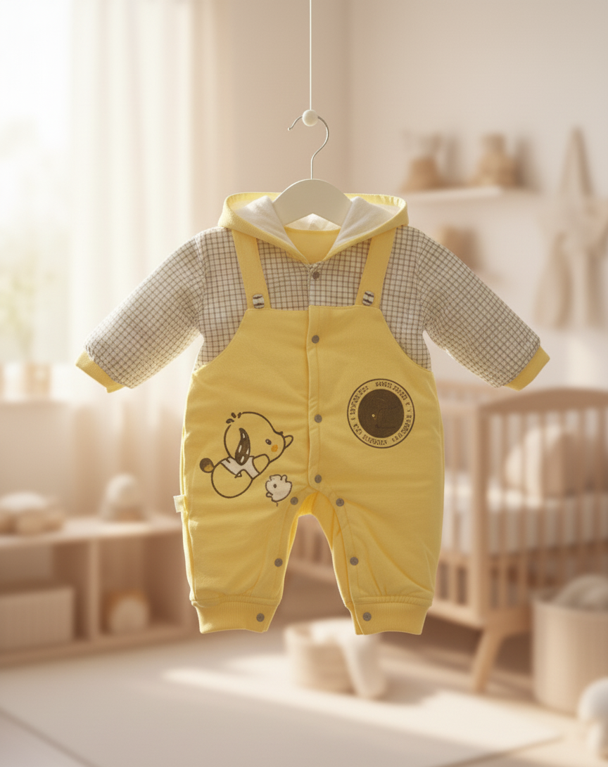 Mock Suspender Hooded Premium Quality Romper (0–12 Months)