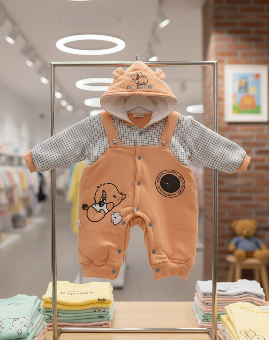Mock Suspender Hooded Premium Quality Romper (0–12 Months) thumbnail 5