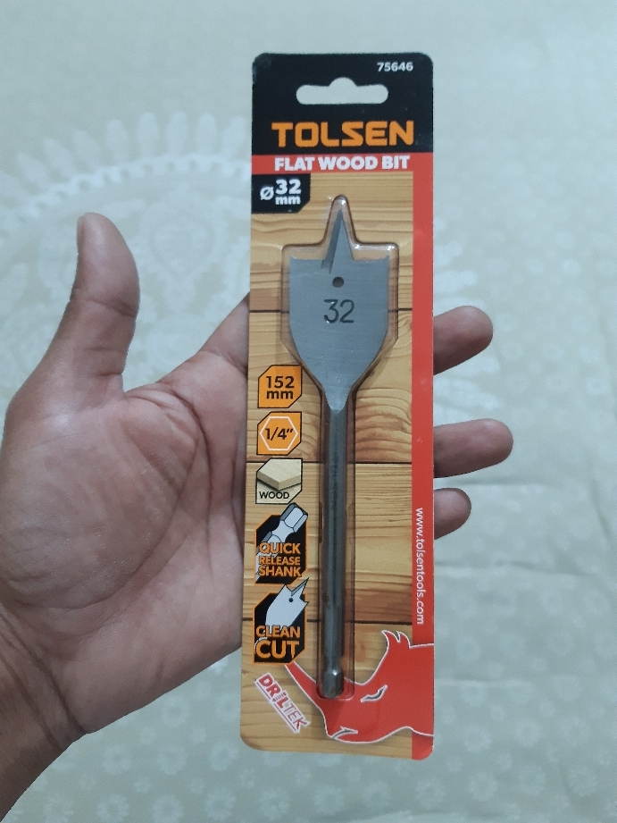 TOLSEN Flat Wood Drill Bit w/ 1/4" Hex Shank ( 12 | 14 | 16 | 18| 19 | 20 | 22 | 25 | 28 | 30 | 32 | 38mm ) 75634 to 75645_img_2