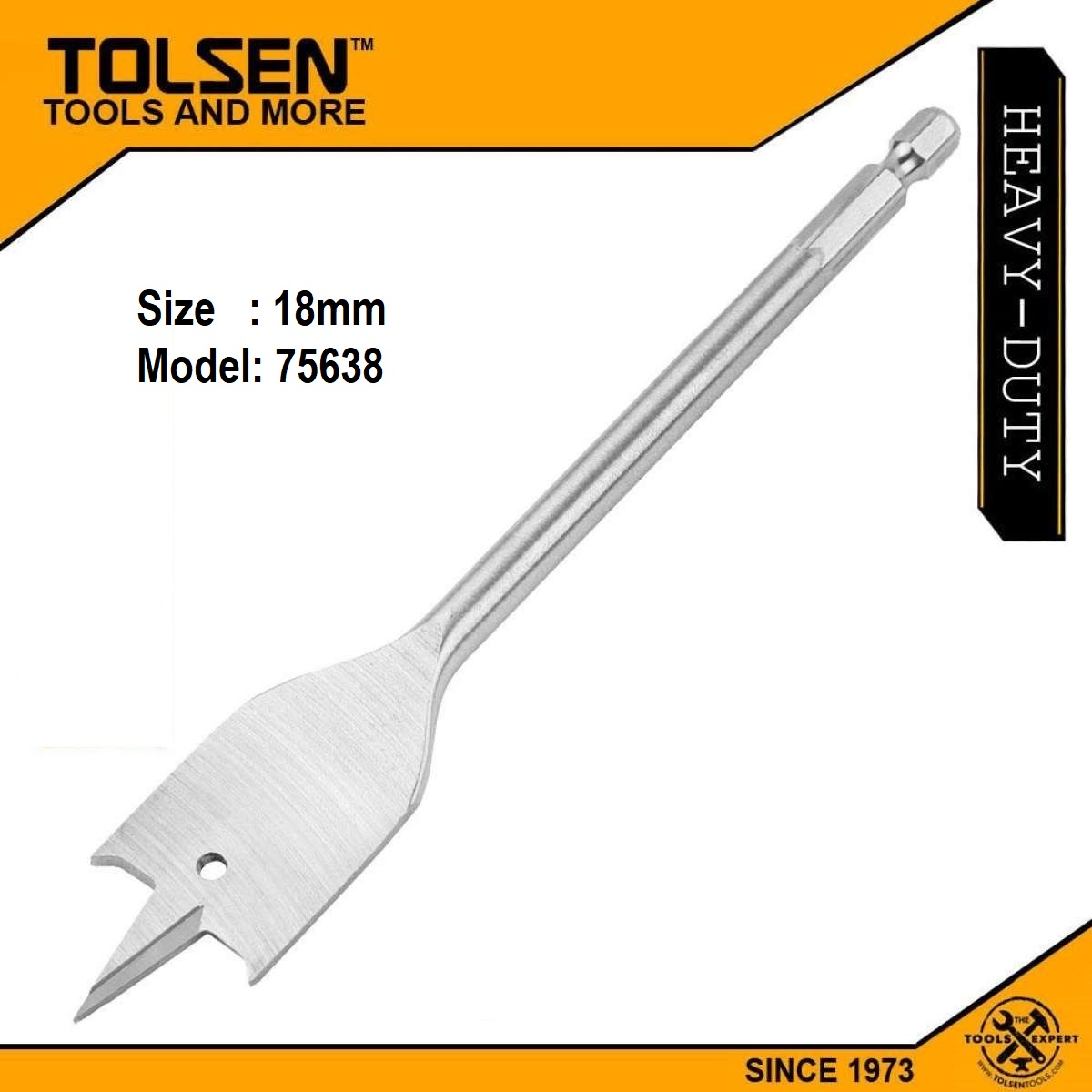TOLSEN Flat Wood Drill Bit w/ 1/4" Hex Shank ( 12 | 14 | 16 | 18| 19 | 20 | 22 | 25 | 28 | 30 | 32 | 38mm ) 75634 to 75645