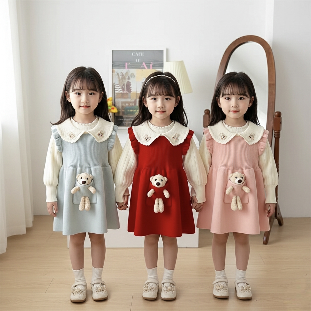 Baby Girls Winter Knit Dress with Teddy Pocket (1 to 6 years) for yours ANGEL_img_1