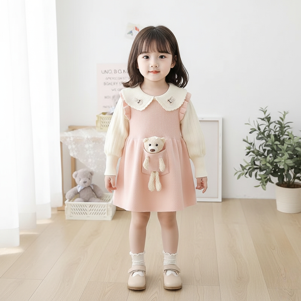 Baby Girls Winter Knit Dress with Teddy Pocket (1 to 6 years) for yours ANGEL_img_2