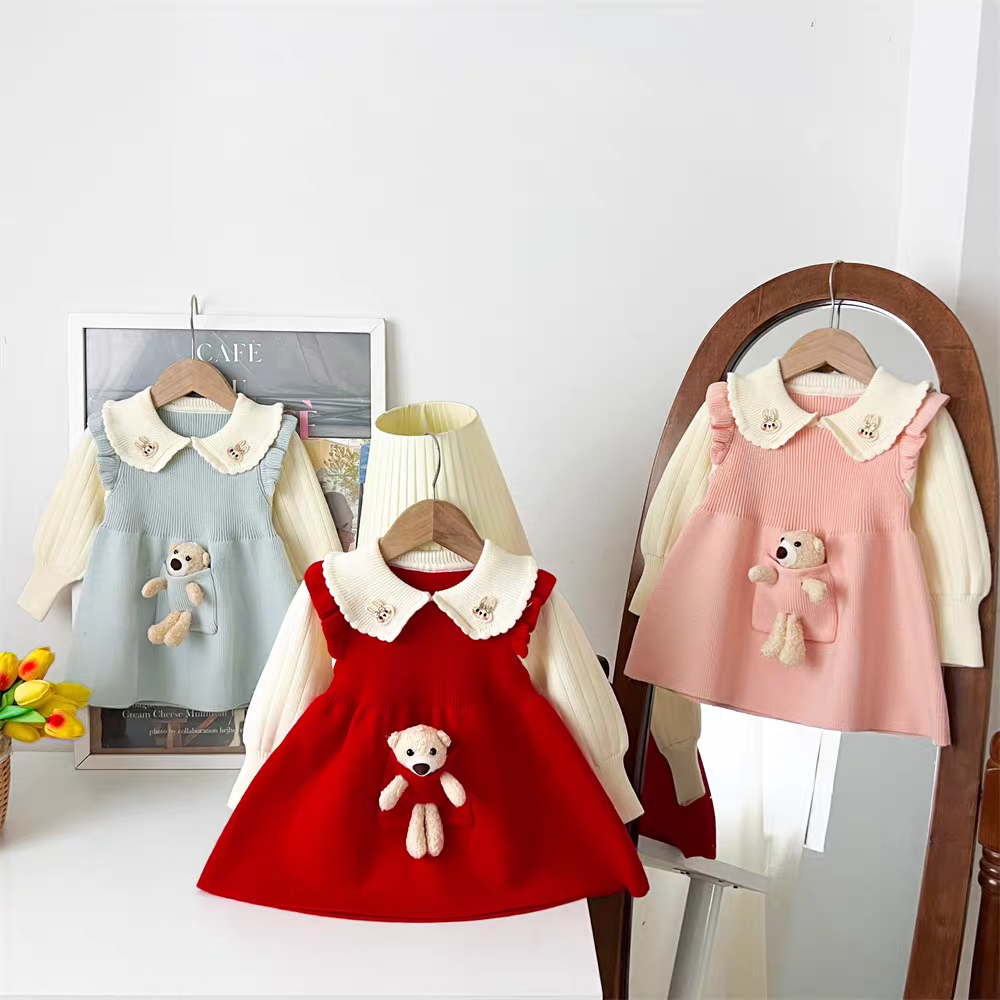 Baby Girls Winter Knit Dress with Teddy Pocket (1 to 6 years) for yours ANGEL_img_0