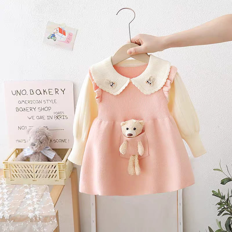 Baby Girls Winter Knit Dress with Teddy Pocket (1 to 6 years) for yours ANGEL_img_3