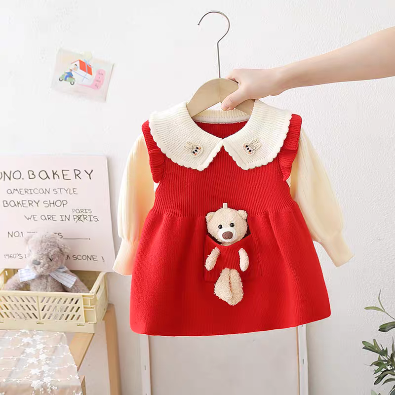 Baby Girls Winter Knit Dress with Teddy Pocket (1 to 6 years) for yours ANGEL_img_5