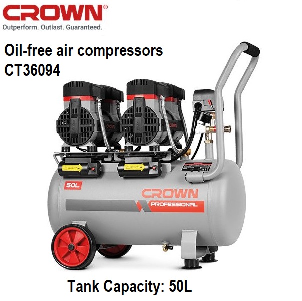 CROWN CT36094 50L Professional Oil-Free Air Compressor oil free & silent , 50L,2800W, 200L/min, 8Bar; CT36094